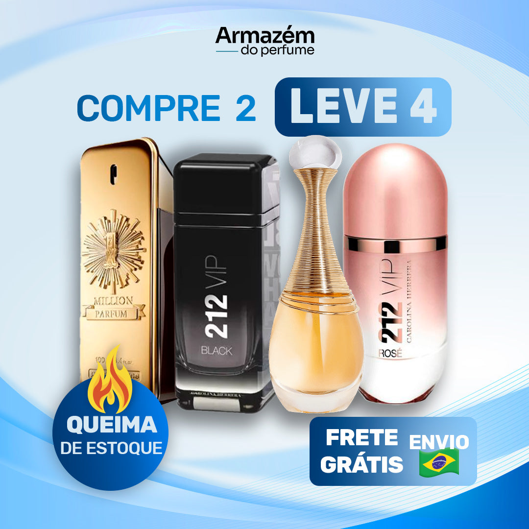 4 Perfumes Importados (100ml) - 1 Million | Jadore | 212 VIP rose  | 212 VIP Black (5 Anos Armazém do Perfume)